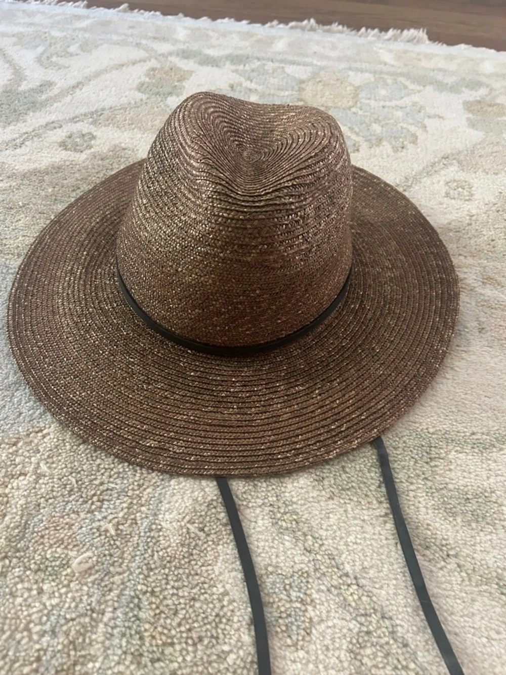 Lola hat from Tuckernuck Wide-Brim Straw Fedora in Rust with Navy Band - Picture 8 of 11